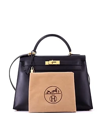 Pre-Owned HERMES Kelly Handbag Box Calf with Gold Hardware