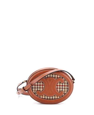 Pre-Owned Celine Triomphe Oval Crossbody Bag Tweed and Leather