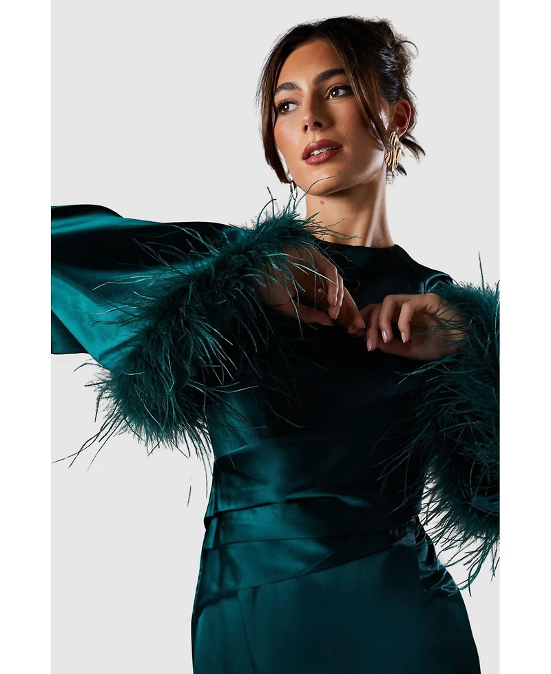 Coast Women's Feather Trim Satin Maxi Dress