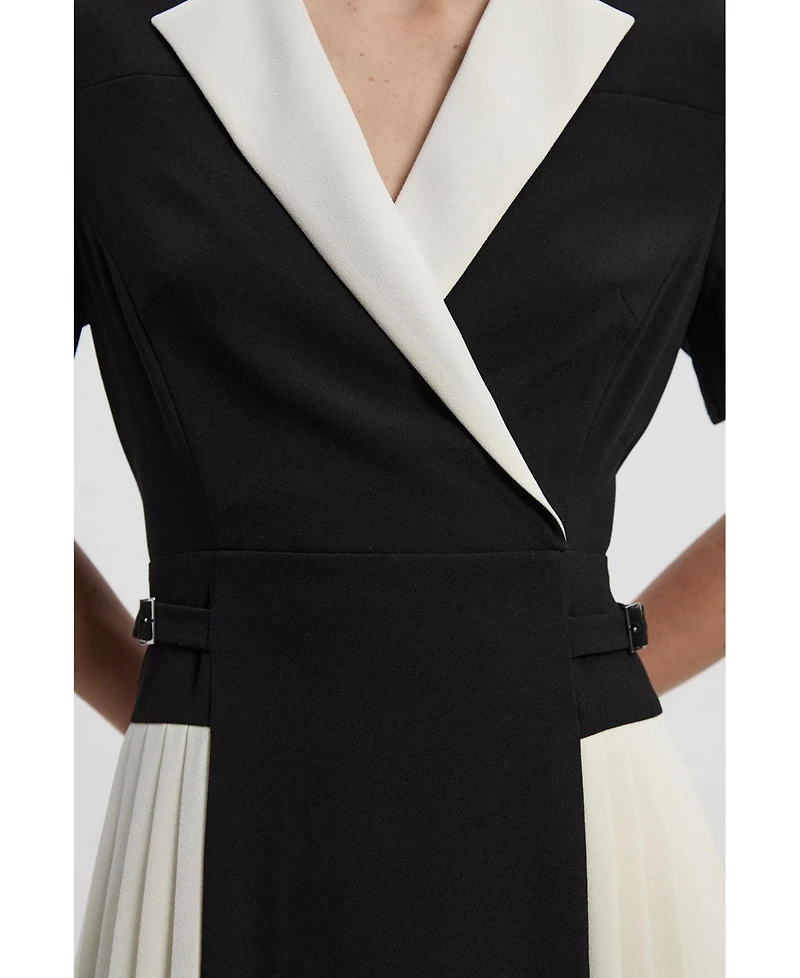 Karen Millen Women's Tailored Crepe Pleated Midi Shirt Dress