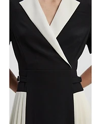 Karen Millen Women's Tailored Crepe Pleated Midi Shirt Dress