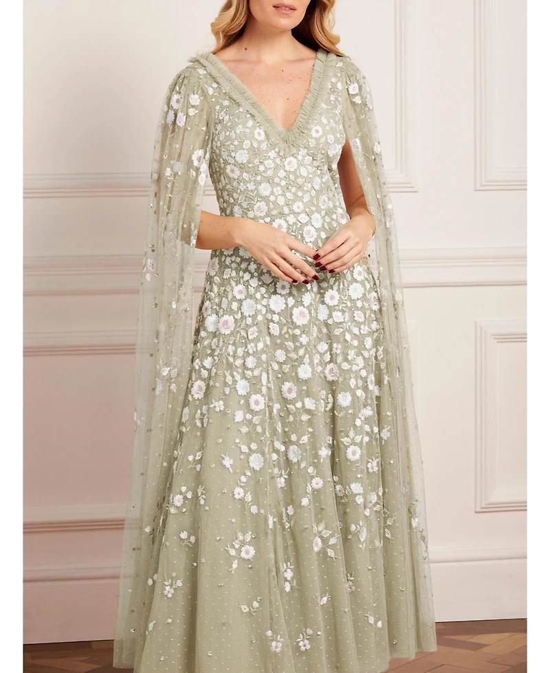 Needle & Thread Women's Ethereal Blooms Cape Sleeve Ankle Gown