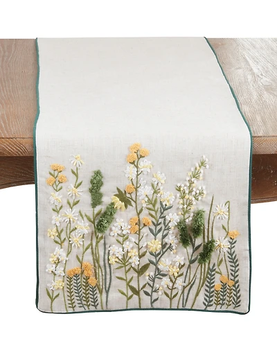 Saro Lifestyle Embroidered Linen Blend Floral Table Runner, 16" x 72"