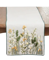 Saro Lifestyle Embroidered Linen Blend Floral Table Runner, 16" x 72"