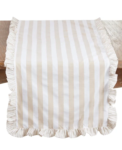 Saro Lifestyle Striped Ruffle Edge Cotton Table Runner, 16" x 72"