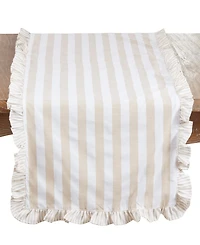 Saro Lifestyle Striped Ruffle Edge Cotton Table Runner, 16" x 72"