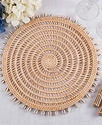 Saro Lifestyle Rattan and Shell Beaded Round Placemats, Set of 4