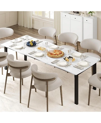 gaomon Rectangular Dining Table for 6-8, 78.7" Minimalist Table with Wave Irregular Edge, Thick Mdf Top and Metal Frame, Waterproof Scratch-Resistant