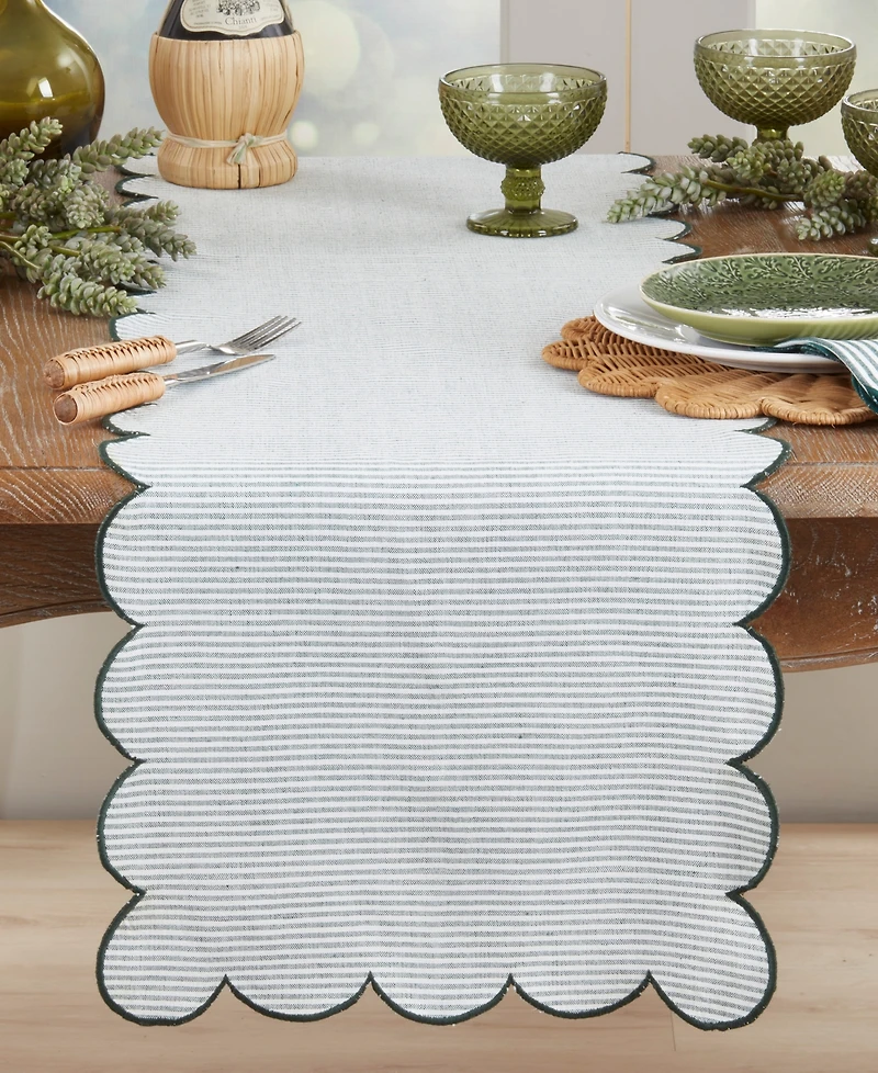 Saro Lifestyle Cotton Striped Scalloped Table Runner, 16" x 72"