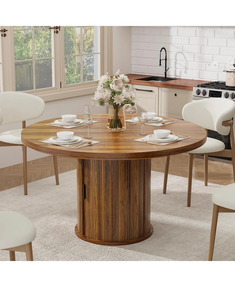 gaomon 47 Inch Round Dining Table for 4-6, Kitchen Table with 2-Layer Storage Shelf and a Drawer, Farmhouse Circle Dinner Table