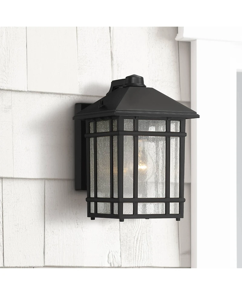 Kathy Ireland Mission Outdoor Wall Light Fixture Dusk to Dawn Frosted Seedy Glass Panels for Exterior House Porch