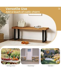 Gouun 48 in Acacia Wood Dining Bench Set of 2 with Metal Legs