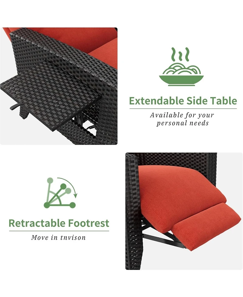 gaomon Outdoor Reclining Patio Chair with Adjustable Backrest Footrest All Weather Wicker Chaise Lounge Air Pump 150degree(s) Lay Flat