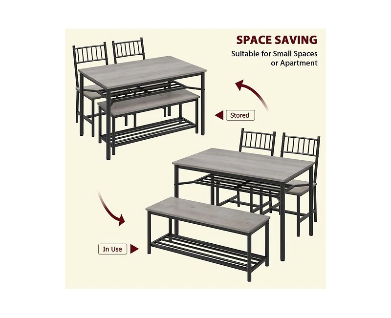 gaomon 4-Piece Classic Space-Saving Dining Set with Bench