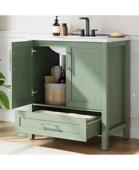 homfan Bathroom Vanity with Ceramic Sink, Storage Cabinet Drawer and 2 Soft Closing Doors, Single Sink Integral Top