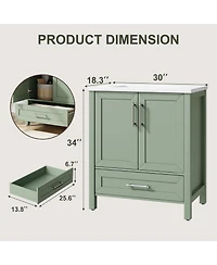 homfan Bathroom Vanity with Ceramic Sink, Storage Cabinet Drawer and 2 Soft Closing Doors, Single Sink Integral Top