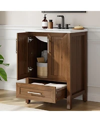 homfan Bathroom Vanity with Ceramic Sink, Storage Cabinet Drawer and 2 Soft Closing Doors, Single Sink Integral Top