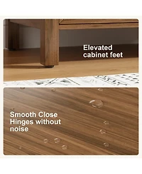 homfan Bathroom Vanity with Ceramic Sink, Storage Cabinet Drawer and 2 Soft Closing Doors, Single Sink Integral Top