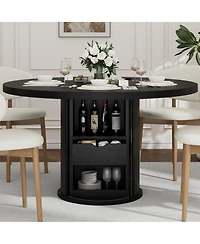 gaomon Round Dining Table, Kitchen Table with 3-Layer Storage Shelf and a Drawer, Farmhouse Dinner Table
