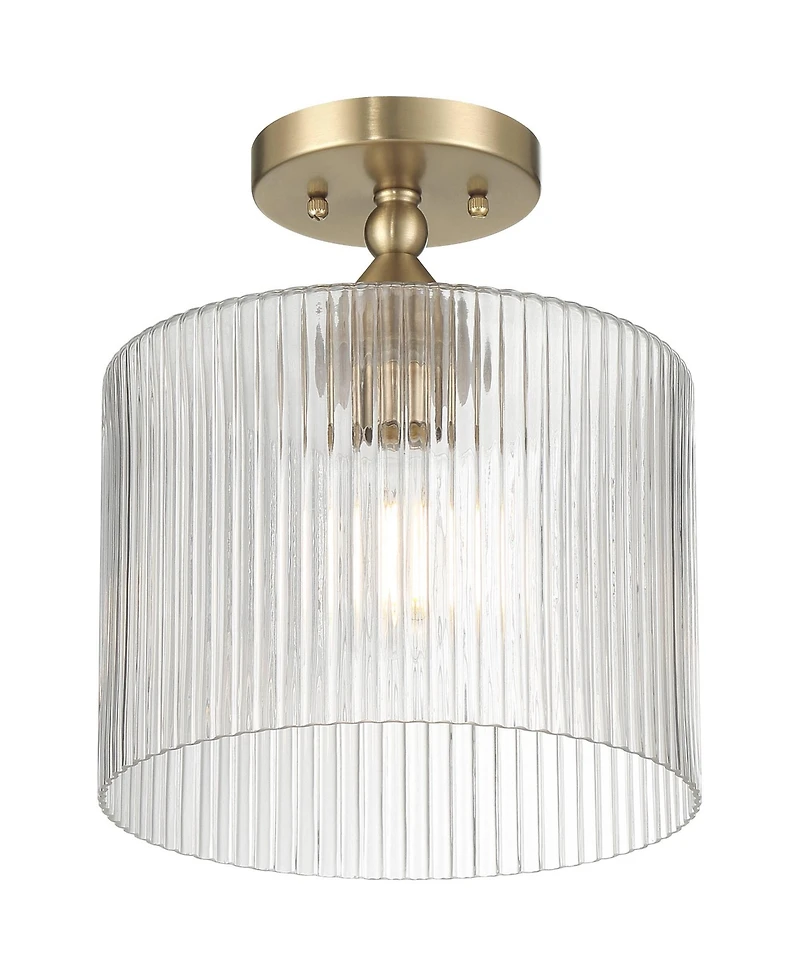 Possini Euro Design Krakow Wide Satin Brass Fluted Glass Ceiling Light