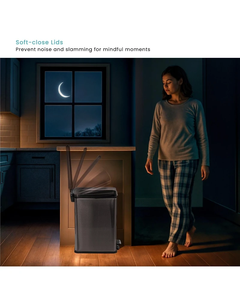 Home Zone Living 8 Gallon and 3 Gallon Slim Stainless Steel Trash Can Combo Set with Step Pedals and Soft Close Lids