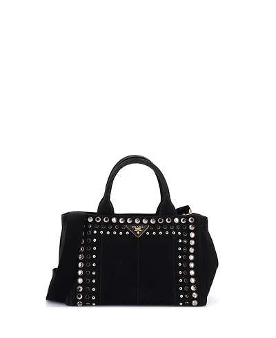 Pre-Owned Prada Mini Canapa Tote Rhinestone Embellished Canvas