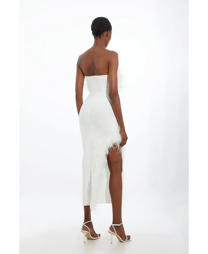 Karen Millen Women's Feather Detail Bandeau Knit Midi Dress