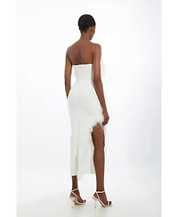 Karen Millen Women's Feather Detail Bandeau Knit Midi Dress