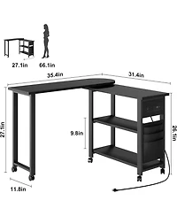 360 Rotating End Table with Charging Station, Swivel Side Table on Wheels with Brakes, Movable Sofa Table with Storage Bag for Living Room Bedroom