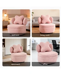 gaomon Teddy Velvet Swivel Accent Chair with Storage,360 Rotating Barrel Chair with Star Pillow,Upholstered Comfy Single Sofa Chair for Living Room