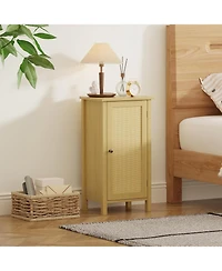 gaomon Farmhouse Nightstand with Rattan Door, Accent End Table with Storage - Compact Modern Bedside Table with Wood Legs, Easy Assembly