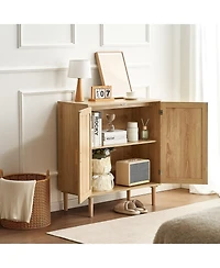 Gouun Rattan Storage Cabinet with Adjustable Shelf and 2 Doors