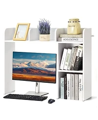 Gouun 2 Tier Desktop Bookshelf Hutch for Office or Dorm Desk