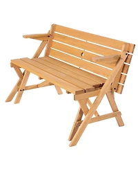 Gouun 2 in 1 Wooden Picnic Table and Bench with Umbrella Hole