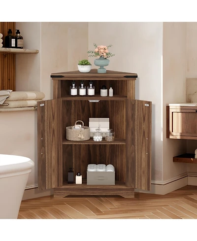 homfan Farmhouse Corner Bathroom Cabinet with Sliding Barn Door - Adjustable Shelf and Compact Organizer - Space-Saving Floor Standing Cabinet