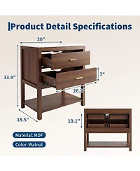 homfan 30" Modern Bathroom Cabinet with Sink, Ceramic Integral Basin, 2 Soft-Close Drawers and Open Shelf, Space-Saving Bathroom Storage Solution