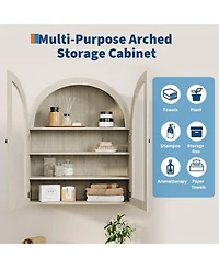 homfan Arched Bathroom Wall Cabinet with Glass Doors and Adjustable Shelves, Wood Over Toilet Storage Organizer for Bathroom and Laundry Room