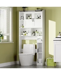 Homfan Over Toilet Storage Cabinet with Glass Doors and Adjustable Shelves, 67.4 in Tall Bathroom Organizer for Bath or Laundry