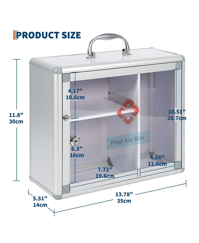 homfan Lockable Medicine Cabinet with Clear Door and Handle, Wall Mount or Carry Storage Box for Bathroom and Home Use