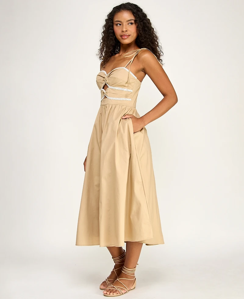 Seni & Cade Juniors' Tie Shoulder Twisted Front Midi Dress