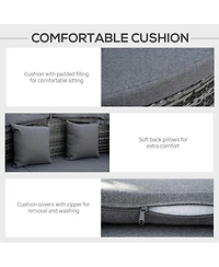 Outsunny 4-Piece Outdoor Rattan Furniture Set, Round Convertible Patio Daybed or Sunbed, Sectional Sofa with Canopy, Pillows, Cushions, Footrest, Tabl