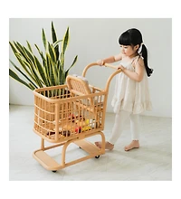 Handcrafted Rattan Kids Shopping Cart with Baby Seat