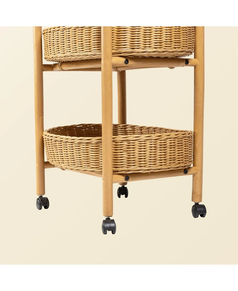 Con Handcrafted Rattan Craft Utility Cart Trolley