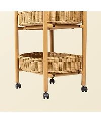 Con Handcrafted Rattan Craft Utility Cart Trolley