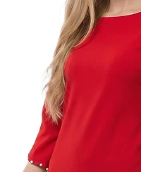 Ny Collection Petite 3/4 Mother of Pearl-Detail Petal Sleeve Dress