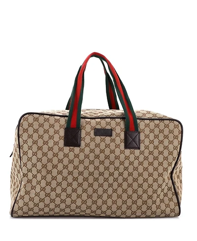 Pre-Owned Gucci Large Web Carry On Duffle Bag Gg Canvas