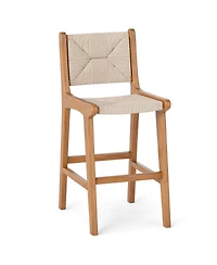 Gymax Outdoor Counter Height Bar Stool with Teak Wood Frame Back and Footrest for Balcony