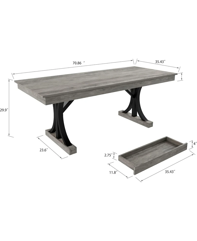 gaomon 71" Wooden Kitchen Table with Two Drawers, Large Dining Table for 6-8 Large Tabletop and Sturdy Frame, Rectangular Dining Table