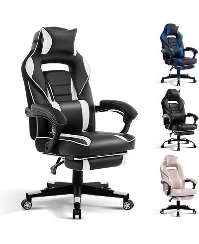 gaomon Gaming Chair with Footrest and Massage Lumbar Support,Big and Tall Ergonomic Computer Game Desk Chair,High Back Pu Leather Recliner