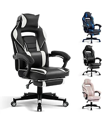 gaomon Gaming Chair with Footrest and Massage Lumbar Support,Big and Tall Ergonomic Computer Game Desk Chair,High Back Pu Leather Recliner